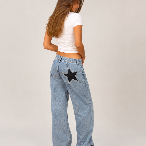 Star-Embroidered Wide-Leg Jeans