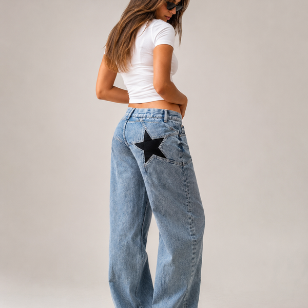 Star-Embroidered Wide-Leg Jeans