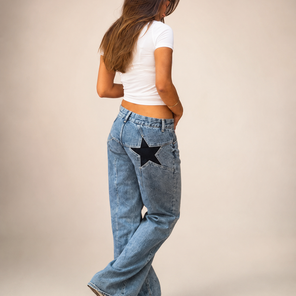 Star-Embroidered Wide-Leg Jeans